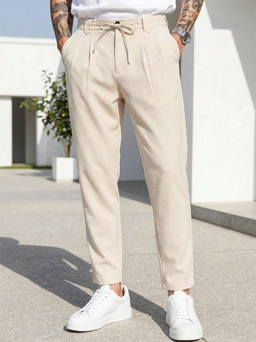 Manfinity CasualCool 男士純色抽繩腰錐形長褲 亞麻透氣純色休閒褲 秋季米色男褲 男士抽繩長褲 男士亞麻長褲 奶油色長褲 男士週末旅行戶外活動旅行探險休閒工作環境或半正式場合 男友/丈夫禮物 週年/生日禮物 派對 夏季假期 新年 婚禮 情人節 奶油色慢跑褲 男士卡其褲 海灘郵輪假期 波希米亞夏威夷度假... - 杏色 - 查看 1