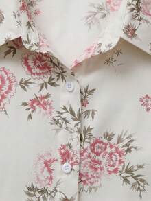 EMERY ROSE Plus Size Women's Woven Printed Casual Resort Women's Summer Shirt - Apricot - View 5