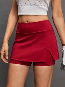 Activina Women's Solid Color Casual Versatile Daily Outdoor Tennis Golf Sports Skorts With Pockets Golf Skorts Women Tennis Skort - Burgundy - View 6