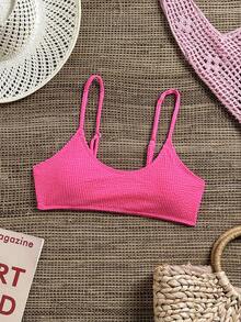 Swim Basics Women's Summer Beach Solid Color Casual Bikini Top - Hot Pink - View 8