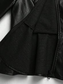 SHEIN Tween Girl PU Lapel Waist-Cinching A-Line Long Sleeve Black Jacket, Suitable For Fall/Winter - Black - View 7