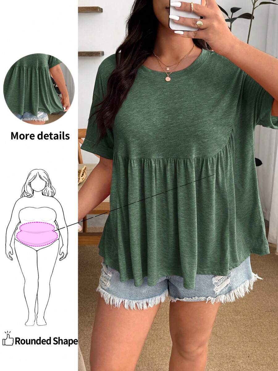 Enliva 大尺碼音樂節度假波希米亞風女款超寬鬆彈性襯衫 T-shirt - 綠色 - 查看 1