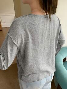 Dazy Plus Solid Gray Round Neck Long Sleeve Contrast Trim Button Loose Casual Versatile T-Shirt Plus Size Women Autumn New Arrival - Grey - View 6