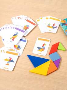 MINKOJA Portable Iron Box Wooden Tangram Puzzle, 59 Double-Sided Cards 118 Patterns, Montessori Educational Toy For Kids 3+, Travel Brain Game Develops Spatial Thinking & Hands-On Ability, Perfect Gift For Boys Girls - Multicolor - View 4