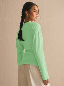MUSERA Cinched Ruched Waist Batwing Long Sleeve Top Spring Summer Cute Cosy Cottage Core Spring Dew Spring Outfit - Lime Green - View 5