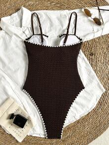 Bonvoyette Spring/Summer New Women's Beach Vacation Sexy Brown  Deep-V Strapless One-Piece Swimsuit - Coffee Brown - View 2