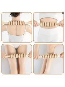 1PC One Size Wooden Manual Muscle Roller Massage Bar For Waist Thigh Abdomen Body Relaxation Natural Color Home Travel School Back To School Massage Tool Massager - Multicolor - View 6