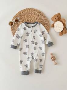SHEIN Newborn Baby Girl Casual Cute Knitted Cartoon Pattern Long Sleeve Home Wear Romper - Grey - View 7