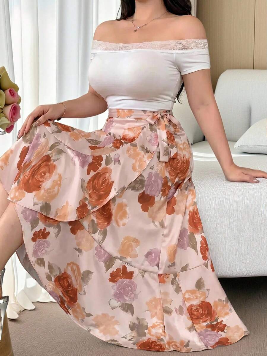 Modelyn 大尺碼女款花卉印花休閒百搭日常穿著裙 - 彩色 - 查看 1
