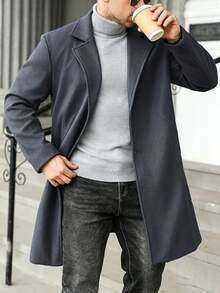 Manfinity Homme Men's Plus Size Casual Versatile Overcoat, Autumn/Winter - Grey - View 4