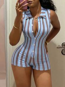 StreetHx 女款夏季休閒領口條紋修身連身褲 - 彩色 - 查看 4
