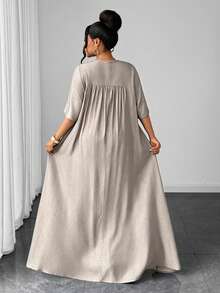 Maweii Plus Size Summer Casual Solid Color Dress - Apricot - View 3