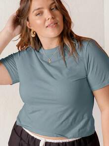 Aralina Curve 白色修身棉質 T-shirt - 淺藍色 - 查看 1