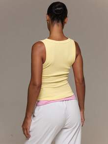 MUSERA ESSENTIALS Ribbed Scoop Neck Fitted Tank Vest Top Cute Everyday Basics Sexy Daily Spring Summer Essential - Yellow - View 4