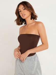 SHEIN BASICS Top Bandeau de unicolor Versátil Casual de Verano - Café integral - Ver 4