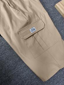 Manfinity Dauomo Pantalones cargo capri de verano casuales para hombres con bolsillo con solapa y cintura con cordón - Caqui - Ver 6