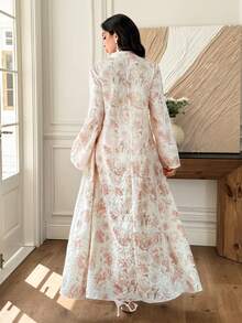 Al Najma 精緻刺繡印花寬鬆喇叭袖女款土耳其長版長衫與阿拉伯傳統長版長衫 - 彩色 - 查看 3