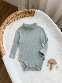 Body de manga larga y cuello alto de color liso para bebé niña, otoño - Gris Claro - Ver 3
