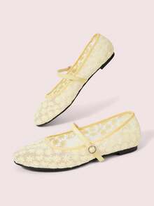 CUCCOO DOLLMOD Women's Shoes Round Toe Yellow Mesh Small Daisy With Cute Wear Fashion Flat Shoes Fall Shoes - Yellow - View 3