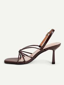 CUCCOO CHICEST Fashion Square Toe Wine Glass And High Heel Sandals Dark Coffee Cross Strap Women's Shoes Vacation Party - Brown - View 4