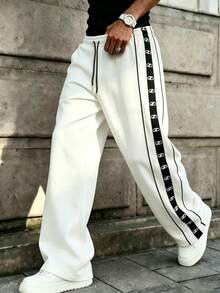 Gym Rark Men's Drawstring Waist Colorblock Casual Versatile Daily Travel Sports Long Pants, Gym - White - View 1