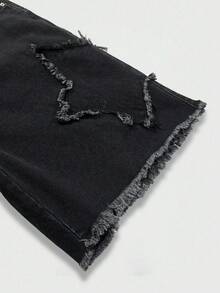 Manfinity EMRG Short en jean d'été pour hommes, short ample à jambes larges style street - Noir - Voir 7