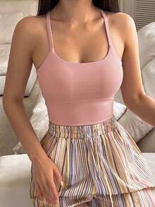 DAZY Solid Color Slightly Pushing Up Women's Sports Bra - Pink - View 3