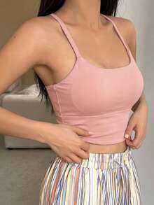 DAZY Solid Color Slightly Pushing Up Women's Sports Bra - Pink - View 6
