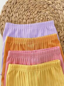 SHEIN Kids Young Girl Solid Color Ribbed Camisole And Shorts Set Orange Summer Pcs - Multicolor - View 8