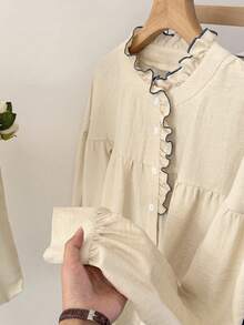 Muvela Camisa casual versátil con volantes para mujer - Albaricoque - Ver 6