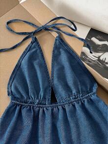 Comfortcana Women's Ruched Casual Sexy Y2k Versatile Denim Sleeveless Top For Daily Wear Club Vacation Blue Summer - Medium Wash - View 4