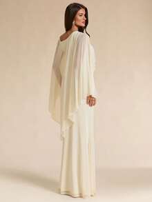 SHEIN BAE Fall Solid Cream White Asymmetric One-Shoulder Elegant Long Mesh Dress For Women Wedding Dinner Cocktail Bar Party Formal Garden Party - Apricot - View 3