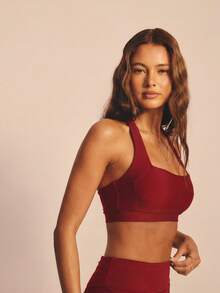 Aralina Leisurewear Active Wide Strap Halter Spring Summer Crop Racer Back Exercise Top Black - Red - View 9