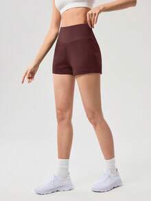 OutZeal Gym Shorts Women Sports Shorts Solid Color Yoga Casual Fitness Soft Model Ribbed High Waist Active Bottoms Summer Spring - Brown - View 7