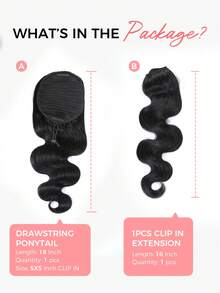 SMART&MATCH Body Wave Drawstring Ponytail Extension And Body Wave Seamless Clip Ins Hair Extensions 1 Pc Double Weft Natural Black Half Up Half Down Ponytail Extension For Daily Use - Natural Black - View 3
