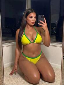 Swim SXY 2026 New Summer Beach Vacation Women's Swimwear Set: Backless Camisole Top And Thong Bikini Bottoms, Multi-Piece Beach Vacation Swimwear, New Summer Style Plus Size Swimwear Set - Multicolor - View 3