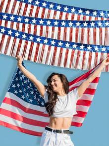 2 Stücke 4. Juli patriotischer Quasten-Vorhang Banner, 4. Juli Dekoration Rot Weiß Blau Quasten Dekoration 250. Jubiläumsfeier | Unabhängigkeitstag Outdoor Indoor Dekoration Party Geschenk patriotisches Flaggen Banner Dekoration - A - Übersicht 2