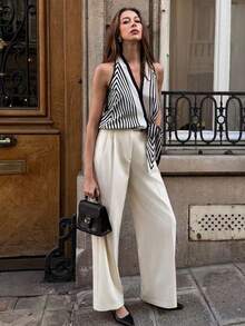 Pariaura Lazy High-End Elegant Printed Halter Neck Tank Top Women's Summer Design Tie-Up Minimalist Sexy Elegant Shirt - Apricot - View 6