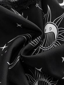 ROMWE Gothic Sexy Fairy Dark Garden Mori Style Sun Moon Star Print Doll Design Plus Size Women's Camisole Halloween Night Out Date Night Black Summer - Black - View 4