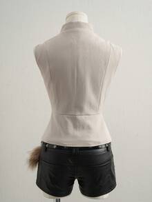 Attitoon Y2K Napoleon Fashion Vintage-Style Woven Buttons Button Decor Vest - Apricot - View 3