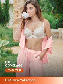 LUVLETTE Full Coverage Breathable Unlined  White  Lace Elegance & Mesh Keyhole Detail Lingerie Lounge Curve Sheer Minimizer Bridal Intimates Wedding Bra - White - View 1