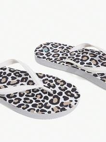 Grefit Leopard Print Flip-Flops, Summer Vacation Beach Triangle Shoes, Comfortable Slippers For Home Wear - White leopard print - View 8