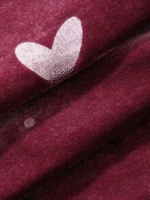 DAZY Autumn Winter Heart Pattern Print Velvet Long Sleeve Cardigan 2pcs Women's Pajama Set - Dusty Pink - View 6