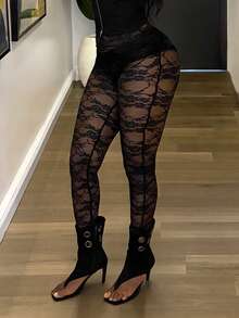 Glyssa Fashion Sexy Laced Sheer Lace Leggings Ibiza Party Night Black Summer - Black - View 4