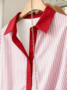 Resyla Women's Contrast Color Long Sleeve Single-Breasted Casual Striped Shirt - Multicolor - View 4