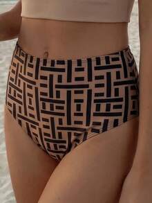 Vaclyn Vacation Beach Solid Color Halter Top Geometric Print Triangle Bottom Tankini Set - Multicolor - View 6