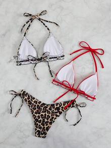 Swim Vcay Vacation Beach Leopard Print 3 PiecesBikini Set (Random Print) - Multicolor - View 2
