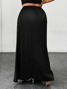 Maweii Women's Summer Elegant Satin Solid Color Mermaid High Waist Bodycon Skirt, Casual Wear, Vacation Outfit, Sister Shopping Party Outfit Fall - Black - View 6