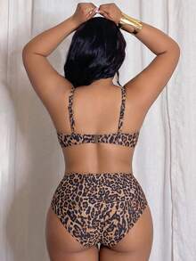 Slaydiva Women's Spring/Summer Spaghetti Strap Drawstring Sexy Beach Swimwear Set, Plus Size Brown - Multicolor - View 2