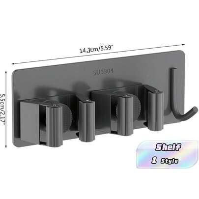 1 Holder With 2 Clips And 2 Hooks; A Wall-Mounted Bathroom Rack For Storing Mops, Brooms, And Balcony Items.